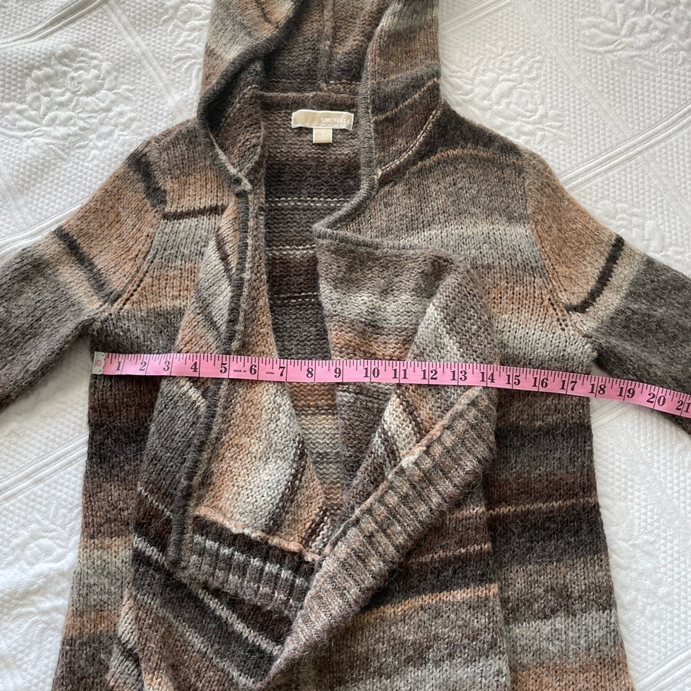 Michael Kors Open-Front Hooded Cardigan Sweater Brown Tan Cream Earth Tones S - Picture 9 of 10